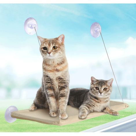 Hamac de chat pour fenêtre à ventouses 55x32cm – capacité 15kg, tissu Oxford respirant, cadre PVC solide, sans perçage, espace de rangement, beige