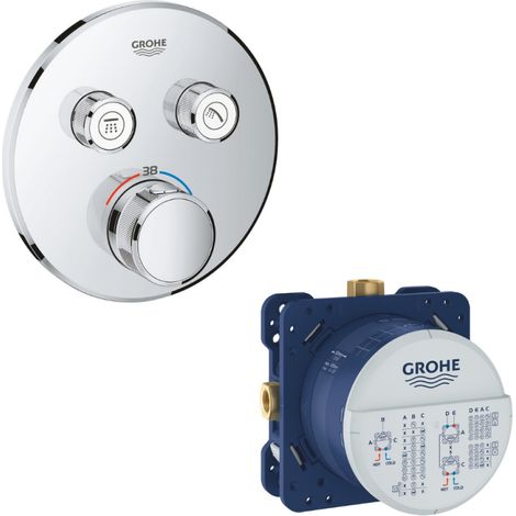 GROHE - Mezclador de ducha empotrado Grohtherm, redondo 2 salidas + cuerpo empotrado