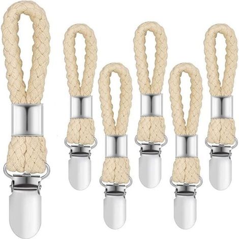 Lot de 6 Accroche Torchon, Pince à Serviette en Acier Inoxidable avec Corde en Coton,Crochet Torchon Porte Serviette Salle de Bain, Clips Porte-Torchon Placards Serviettes Suspendues. (1/4)