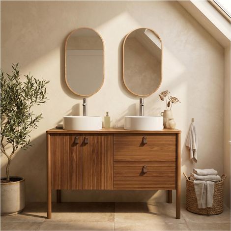 Ensemble meuble double vasque 120cm + vasque DIEGO + robinet TAP + miroir PEPPER