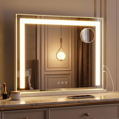 COSTWAY Miroir Maquillage Lumineux Hollywood 58 x 45 cm, Grossissant 10x (1/5)