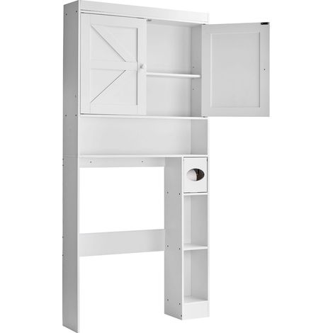 Mophorn Armario de almacenamiento para sobre el inodoro, organizador de baño de 67.44 pulgadas de alto con estante ajustable y puertas dobles, almacenamiento para baño que ahorra espacio, blanco (1/5)