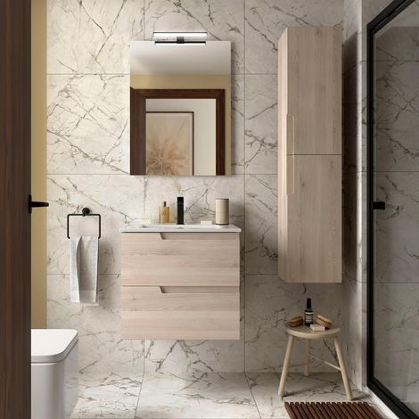 Meubles de salle de bains VIMA 600 NATUREL + Plan vasque + Miroir (1/2)