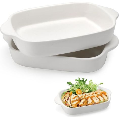 Set di 2 pirofile rettangolari in ceramica bianca (23,2 x 14,2 x 4,5 cm) con manici, ideali per lasagne e tiramisù.