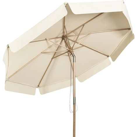 COSTWAY Φ300cm Sonnenschirm Holz, Gartenschirm Kippbar, Terrassenschirm Achteck, Strandschirm Seilzugsystem, Marktschirm fuer den Garten, Strand oder am Pool Beige