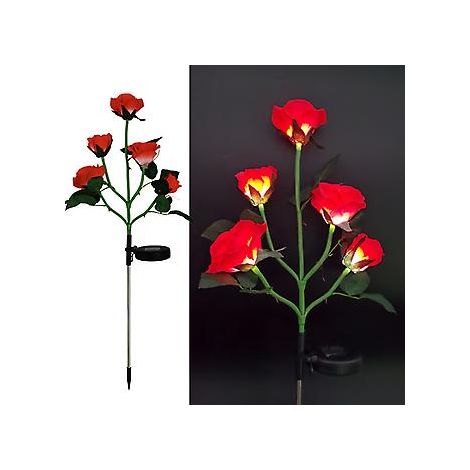 Lampe solaire décorative en forme de rose à 5 têtes pour jardin extérieur (rouge) (1/5)