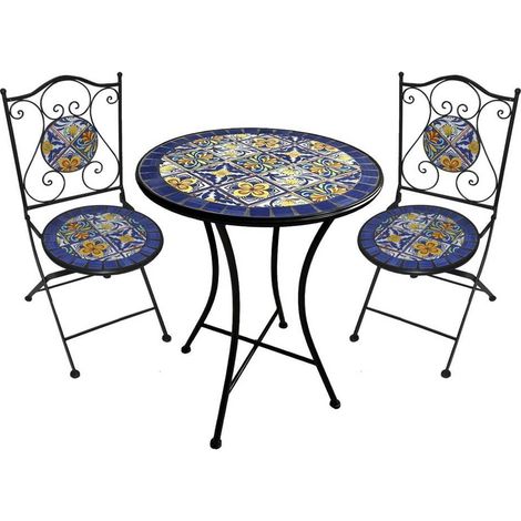 SET TAVOLO MOSAICO DA ESTERNO 'GENZIANA' Ø cm 60 x h.75 (tavolo) - cm 38 x 46-92 (sedie)