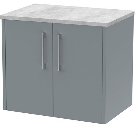 Winshill Contemporary 2 Door Wall Hung Vanity Unit with Laminate Worktop, Grey, 600mm