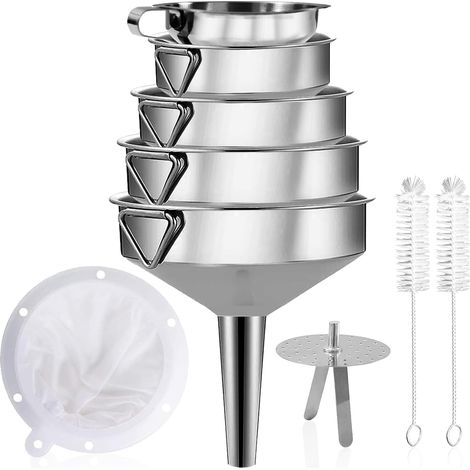 Lot de 5 Entonnoir en Acier Inox, Entonnoir de Cuisine avec Filtre Amovible+Filtre 2, Entonnoir Set en Métal pour Confiture d'huile (1/5)