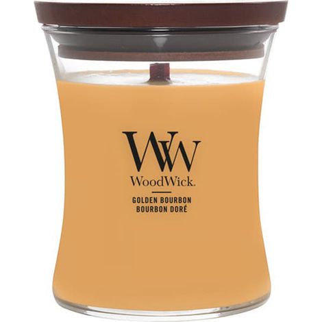Candela Woodwick Golden Bourbon stoppino legno lunga durata (1/3)