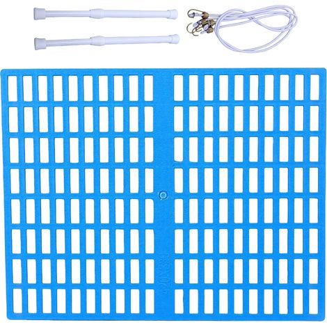 Kit de protection d'écumoire, filet de protection en PP bleu avec tiges télescopiques, cordes élastiques pour piscines hors sol (1/5)