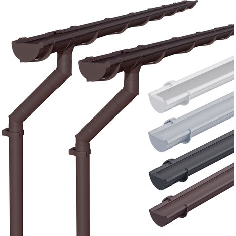 INEFA Kit de gouttières pour maison de jardin, abri der jardin, 100mm semi-circulaire deux côtés de toit, gouttières en PVC pour toit à deux versants, Made in Germany - brun foncé 2 x 3m