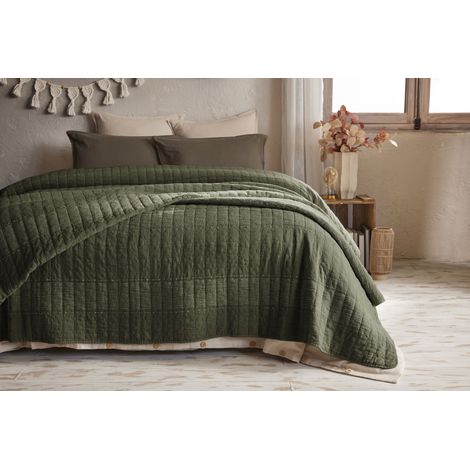 Couvre-lit 240 x 260 cm ALIX en coton jacquard - Romarin (1/4)