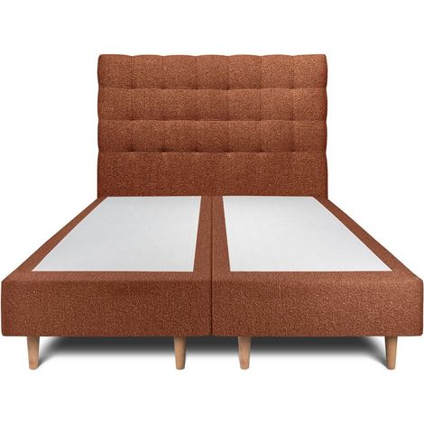 Lit 160x200cm avec tête de lit capitonnée bouclette et double sommier tapissier terracotta - Hauteur totale : 35cm (1/5)