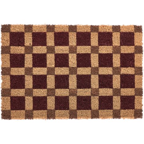 Felpudo de fibra de coco antideslizante 40 x 60 cm con base de PVC motivo a cuadros beige y rojo Villasis (1/5)