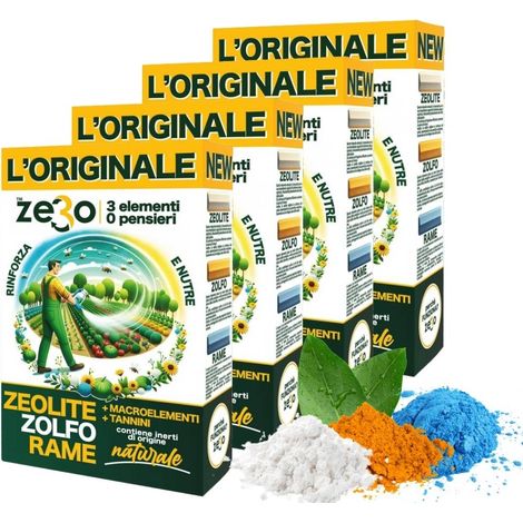 ZeRo Zeolite + Zolfo + Rame Potente Effetto Sinergico tra i 3 Elementi, Unico Trattamento Naturale Rivoluzionario, Nutre e Fortifica, Protezione Integrale per Tutte le Piante 1 kg x 4 pz