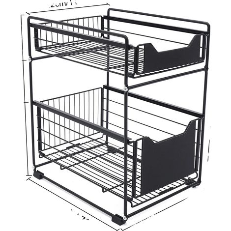 Organisateur de placard de cuisine, rangement à 2 niveaux, design autoportant, noir (1/2)