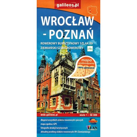 Breslavia - Poznań. Ruta ciclista Amber R9. Mapa turístico impermeable. Galileos (1/4)