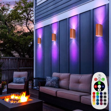Etc-Shop – Appliques murales extérieures 4x – Aluminium moulé – IP44 – Télécommande – 2x LED RGB 3,5W 200lm – Éclairage d'ambiance