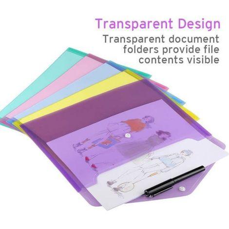Dossiers de documents enveloppes avec fermeture pression, finition lisse, 5 couleurs, format A4, organisation bureau maison école (1/5)