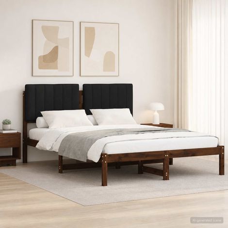 vidaXL Estructura de Cama con Cabecera Tapizada Marrón oscuro y negro (1/5)