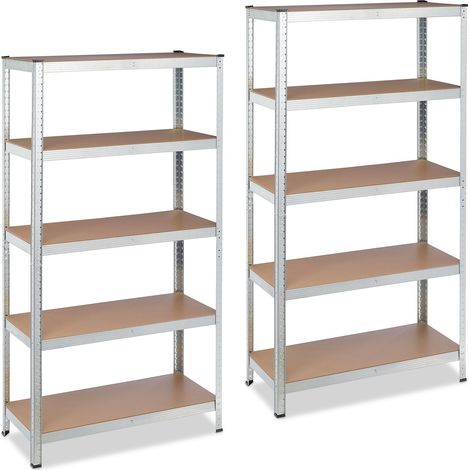 2 x Schwerlastregal verzinkt, Traglast 875 kg, 180 x 90 x 40 cm, 5 Böden, zum Stecken, Stahl, Lagerregal Keller, silber