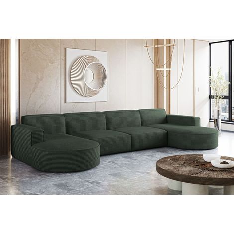 Ecksofa Designer MODENA U XL stoff Dicker cord Poso Grün (1/4)