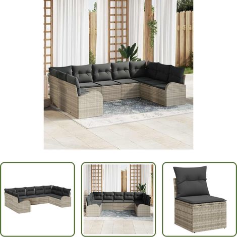 Poly Rattan - Sofa Set mit Kissen Hellgrau Poly Rattan (1/5)