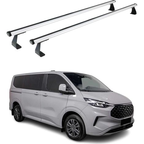 OMAC Heavy Duty Dachträger Querträger kompatibel mit Ford Transit Custom / Tourneo Custom II 2023-2026 – 2 Stangen – Aluminium Silber (1/5)