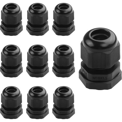 10PCS M18x1.5 Glande câble 5mm-10mm Trou de fil étanche Nylon joint verrouillable avec rondelle(M18x1.5) (1/5)