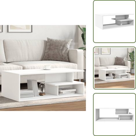 The Living Store Table basse blanc 102x55x35 cm bois d'ingénierie - Table Basse Blanche - Meuble Salon - Table D'appoint - Design Minimaliste - Table Industrielle (1/5)