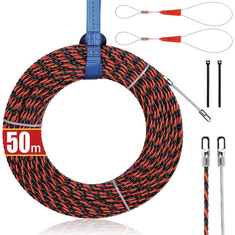 1 Tire-câble 50M Fibre De Verre 6mm, 2 Ressorts, 3 Sangles, Pour Conduits Électriques Et Télécoms (1/5)