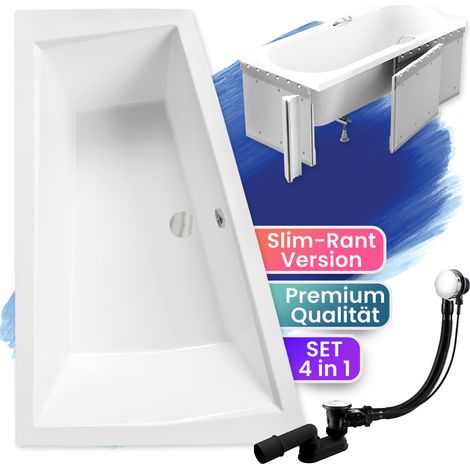 Badewanne Eckbadewanne 170x125 Links mit Styroporverkleidung, Ablauf & Füße GRATIS - Komplettset 4in1 Original Acryl Wanne - BADLAND INTIMA SLIM (1/5)