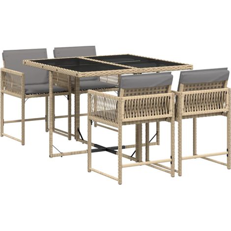Ensemble à manger de jardin coussins 5 pcs,Salon de jardin mélange beige rotin CFW27425 (1/5)