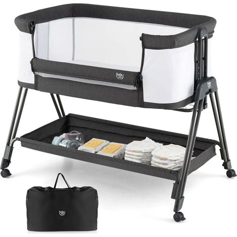 Berceau cododo bébé noir avec 7 hauteurs réglables et parois en filet, roulettes verrouillables pour chambre et déplacements (1/4)