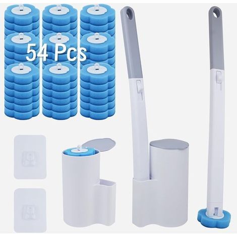 2er-Pack Einweg-Toilettenbürsten – Weiß/Grau – 54 Nachfüllungen – Toilettenbürste mit Halter (1/5)