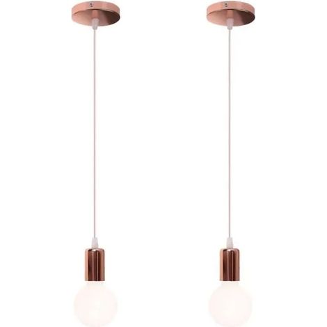 U-Do 2Pcs Suspension Luminaire design Simple E27 Lustre Ajustable Moderne Lampe en Fer Or Rose pour Salon Escalier (1/4)