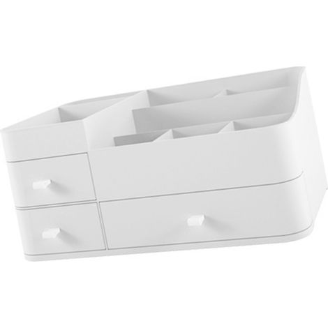 Organisateur Cosmétiques Blanc Plastique Étanche avec Tiroirs Rangement Maquillage Bureau 34x21.6x15.2cm Design Élégant (1/5)