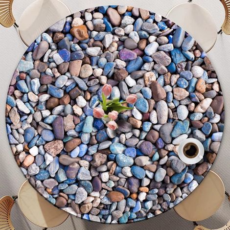 Nappe ronde lavable avec élastique 140cm Bleu pour table de jardin