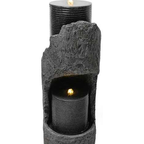 Fontaine jardin avec LED – Pompe eau, revêtement pierre artificielle – Bassin décoratif terrasse, gris