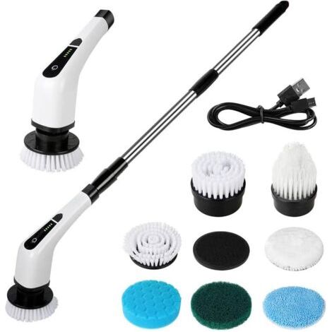 Elektrische Reinigungsbürste, per USB wiederaufladbare Reinigungsbürste, kabelloser Spin Scrubber mit Teleskopstiel und 7 austauschbaren Bürstenköpfen, Spin Scrubber geeignet für Ecke, Badezimmer (1/5)