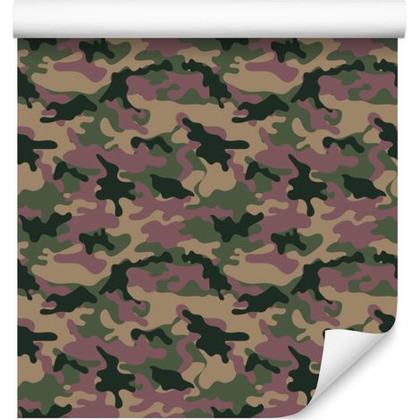 Papier peint camouflage militaire marron, rouge et vert bouteille 50x1000 cm (1/5)