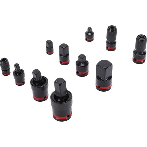 Set di 11 adattatori per bussole a impatto, prolunghe per trapano, diametri 1/4", 3/8" e 1/2", in acciaio CR V MO, con fermo a sfera, per riparazioni auto e domestiche, con custodia. (1/5)