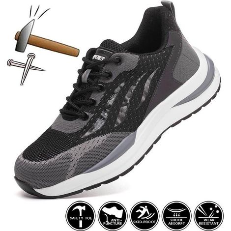 Safety Shoes Steel Toe Trainers for Mens Puncture Proof Lightweight Work Sneakers Breathable Construction Footwear-44 (1/5)