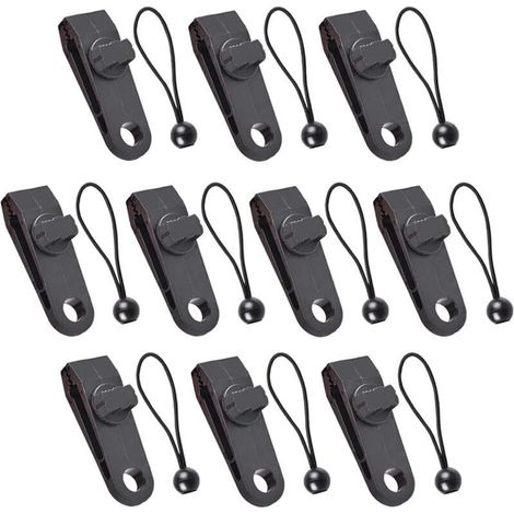 CSPARKV 10 Sets Clip de Bâche Multifonctions Pinces pour Tente Pince pour Bâche avec Cordon Élastique Noir pour Bâches Auvents Camping Caravane Couvertures