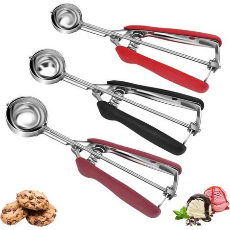 Set de 3 Cuillères Portionneuses, Acier Inoxydable, Mécanisme à Gâchette, 15ml 30ml 45ml, Cuisine Pâtisserie (1/5)