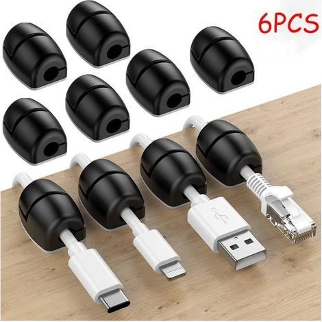 (Noir)Organisateur de Cordon de Chargement - Clips de Câble - Silicone - Auto-Adhésif - Noir - 6 pièces (1/4)