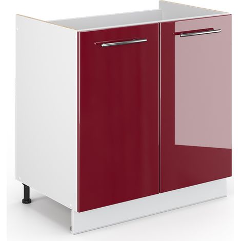 Mueble bajo lavabo Fame-Line, Rojo Burdeos alto brillo, 80 x 81.6 cm sin encimera, Vicco