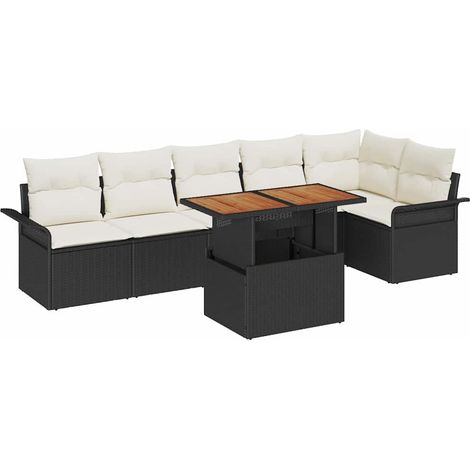 Garden Sofa Set with Storage 7 pcs Black Poly rattan vidaXL