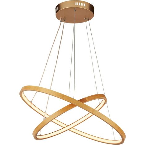 LED Hängeleuchte Holz Metall warmweiß 2700 K 276 lm rund Ø 50 cm H: max. 125 cm in Gold Natur